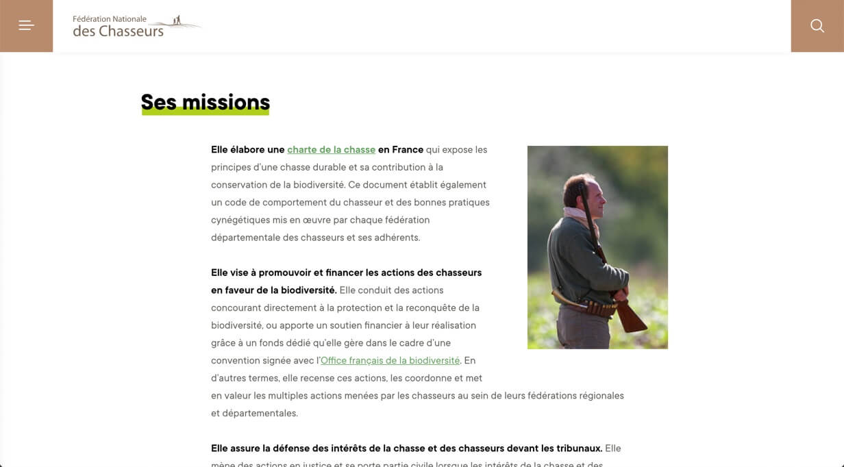 Missions de la Fédération Nationale des Chasseurs