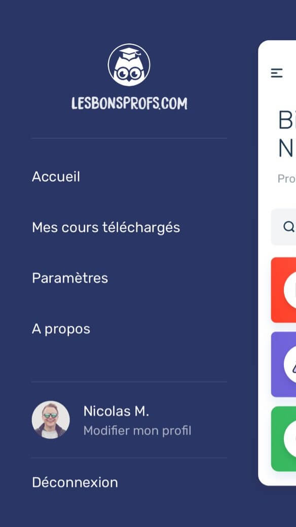 Menu mobile burguer Les Bons Profs