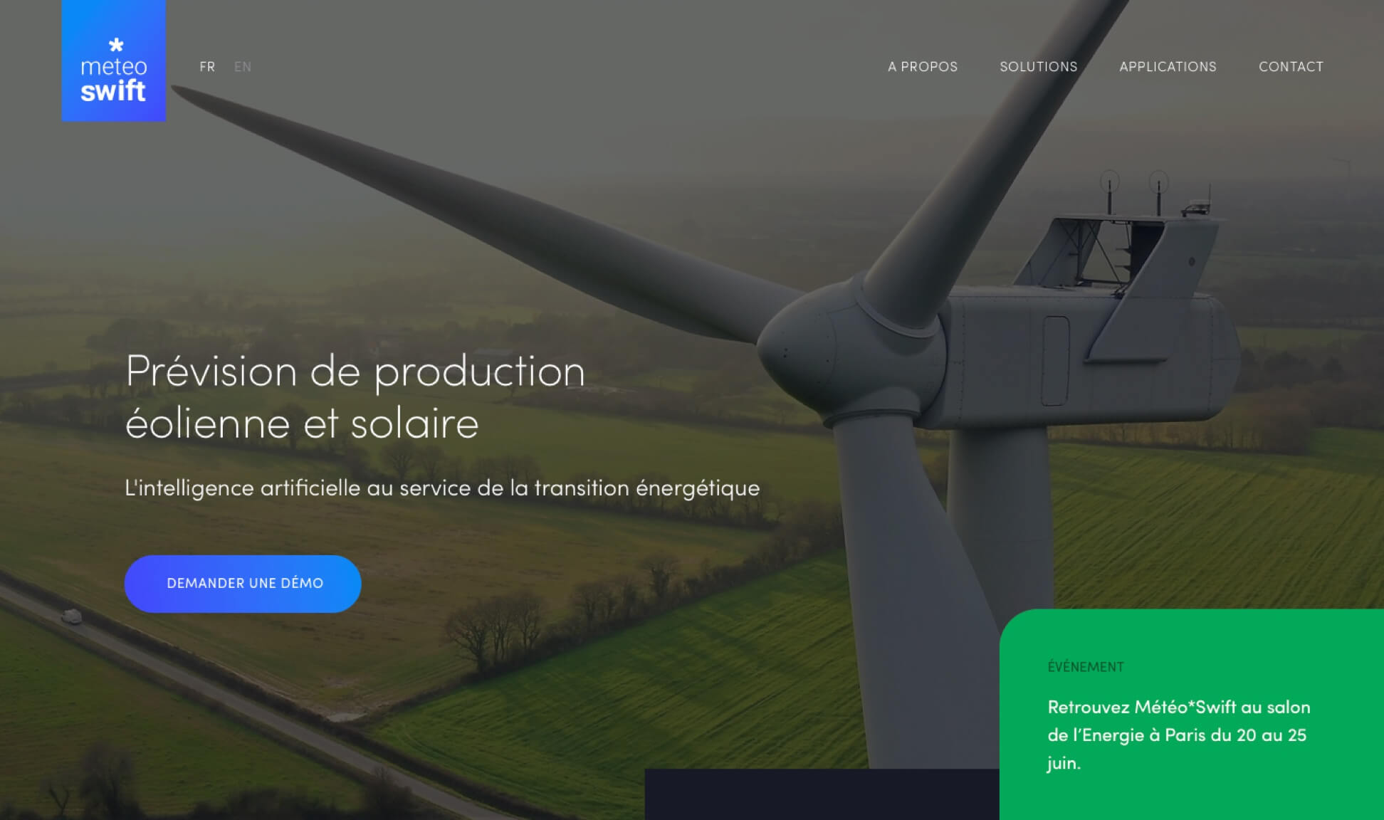 Page Prévision de production éolienne et solaire Meteo*Swift