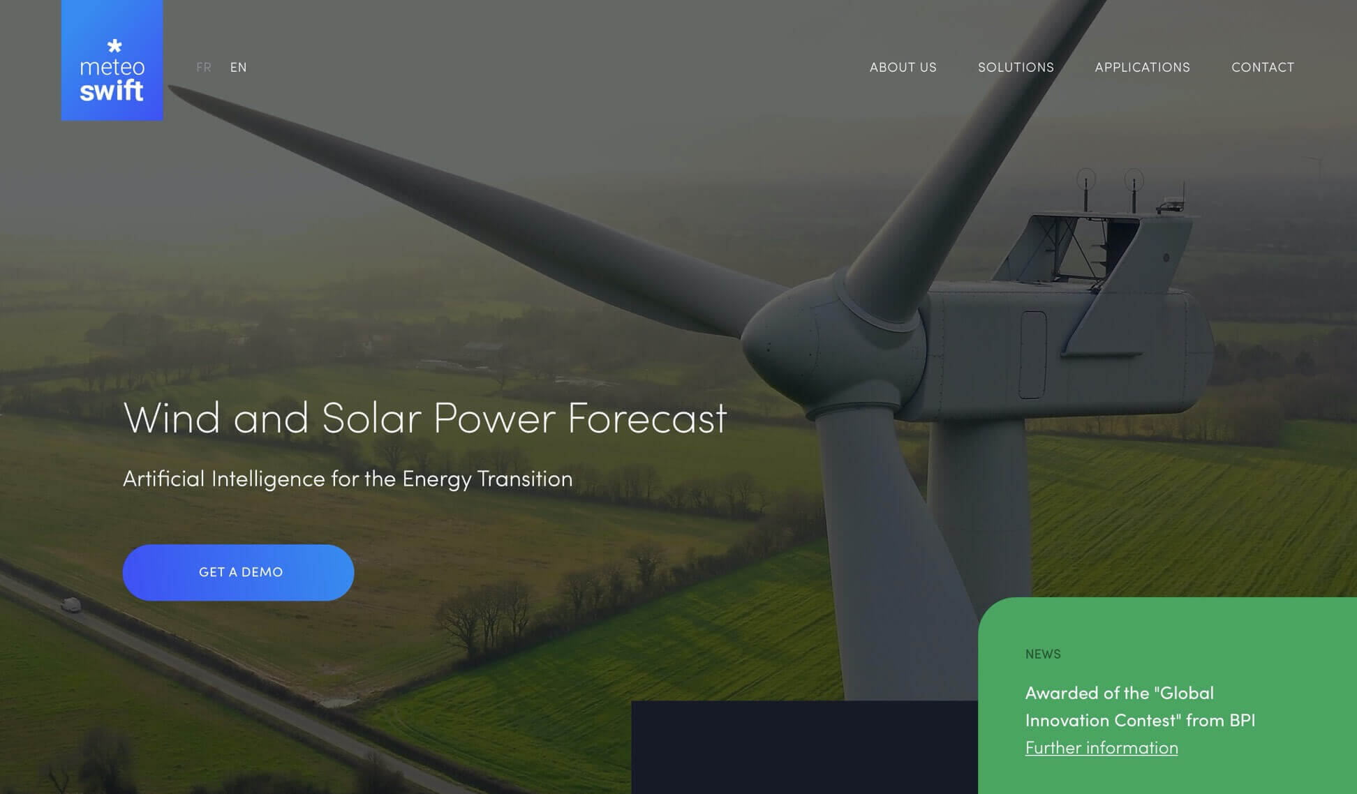 Page Solution Prévisions de production éolienne Meteo*Swift