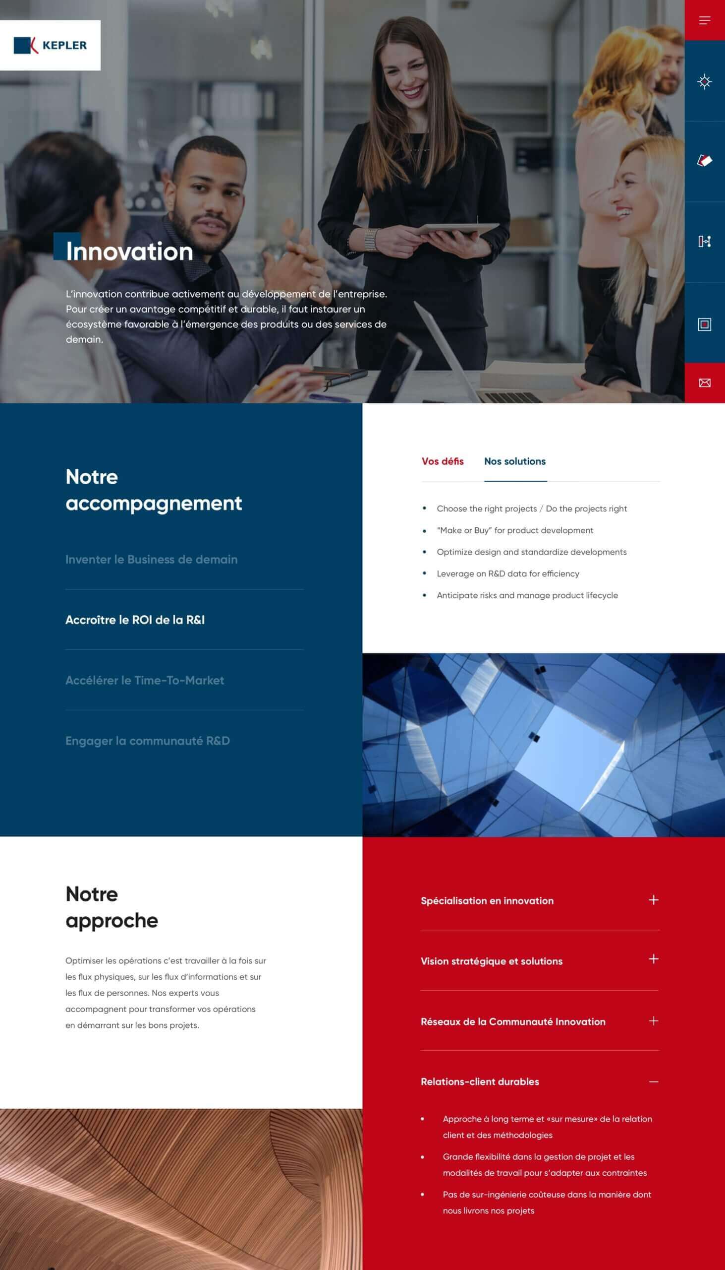 Design de la page inovation Kepler Consulting