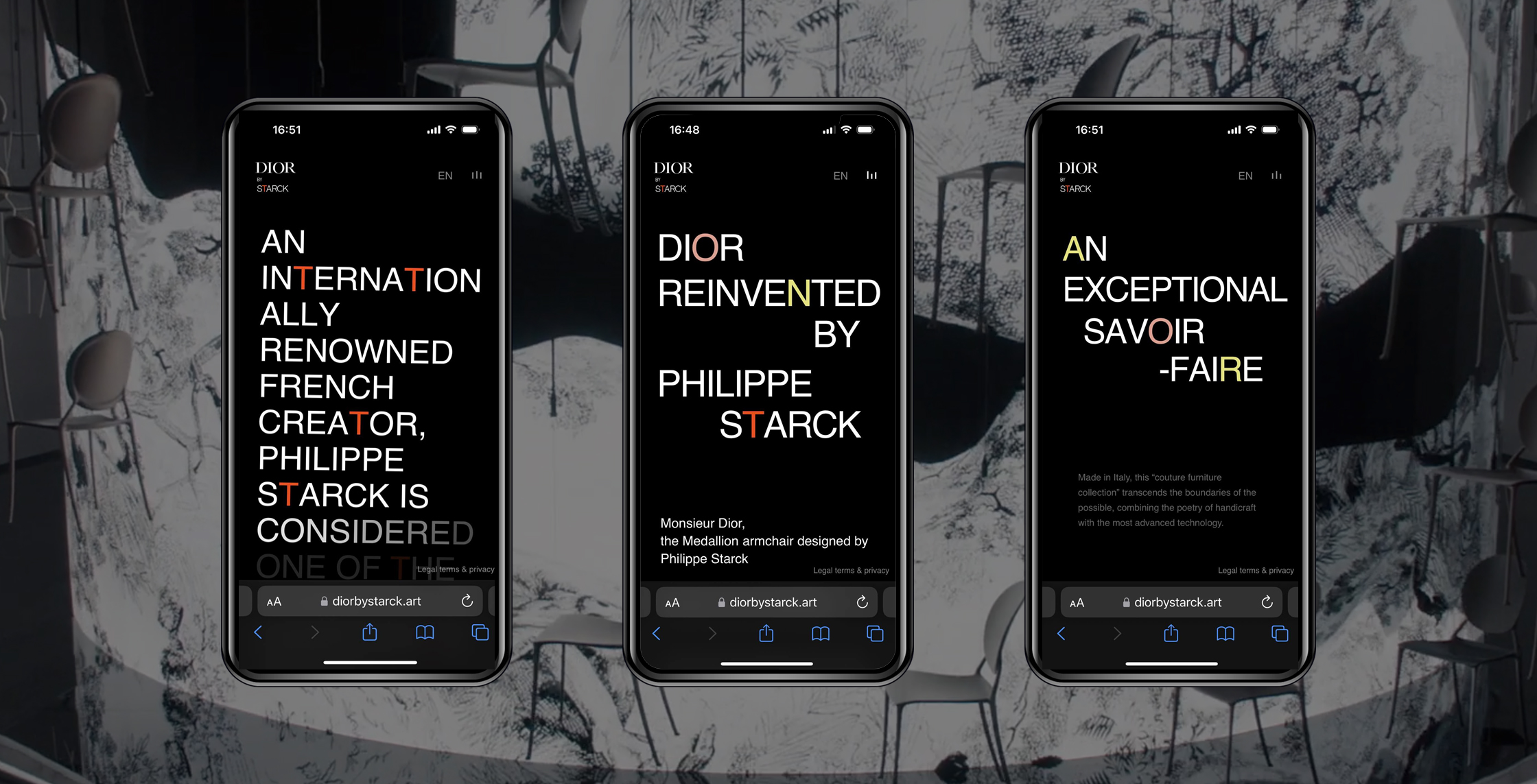 Scenographie de l'exposition et un mock-up de l'app - Dior by STARCK